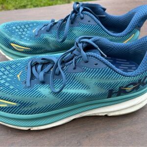 Hoka Teal and Yellow Athletic Shoes
